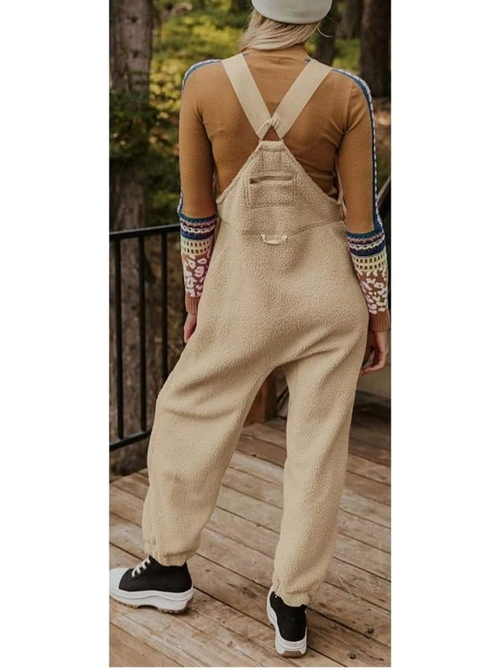 Womens Winter Fuzzy Fleece Overall Jumpsuits Casual Loose Fit Bib Overalls - Picture 2 of 6